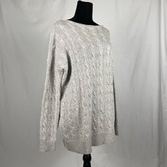 Ralph Lauren Sport Gray Cable Knit Wool High Neck Sweater - Women’s M - Picture 2 of 7